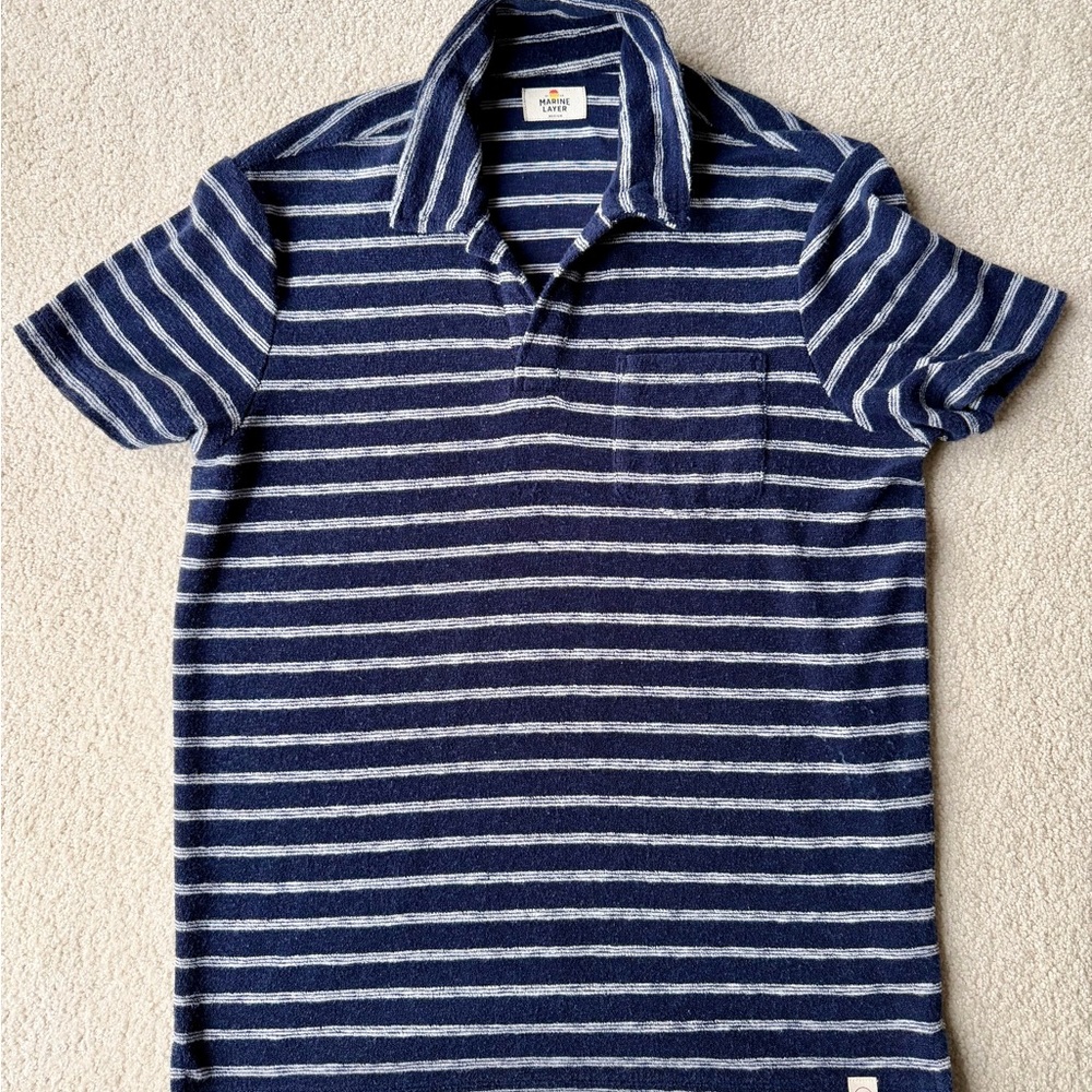 Marine Layer Blue Striped Men's terry cloth Polo